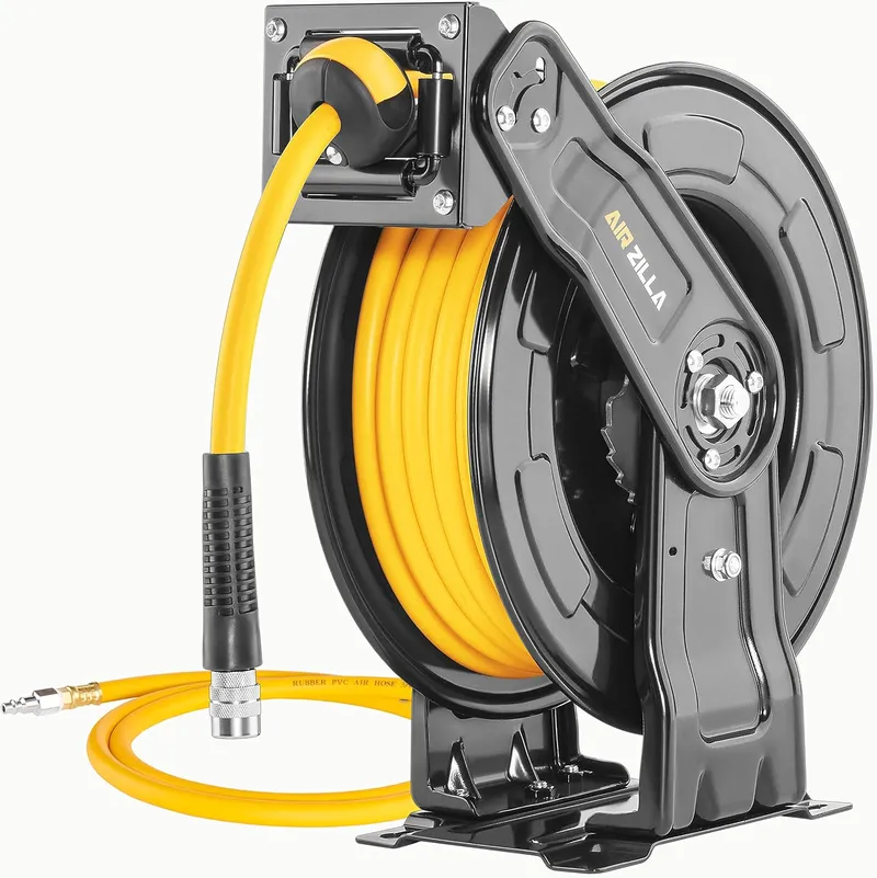 AIRZILLA Premium Steel Retractable Air Hose Reel With Dual Arm, 3 8”x50Ft