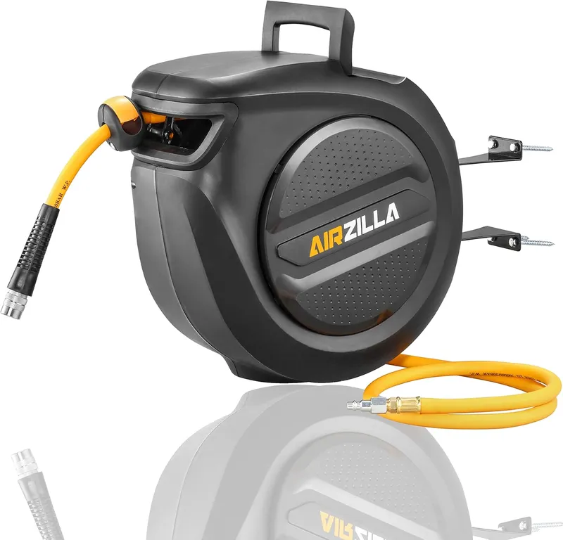 AIRZILLA Retractable Air hose reel 3 8” Inch x 50 ft Flex Hybrid Air Hose