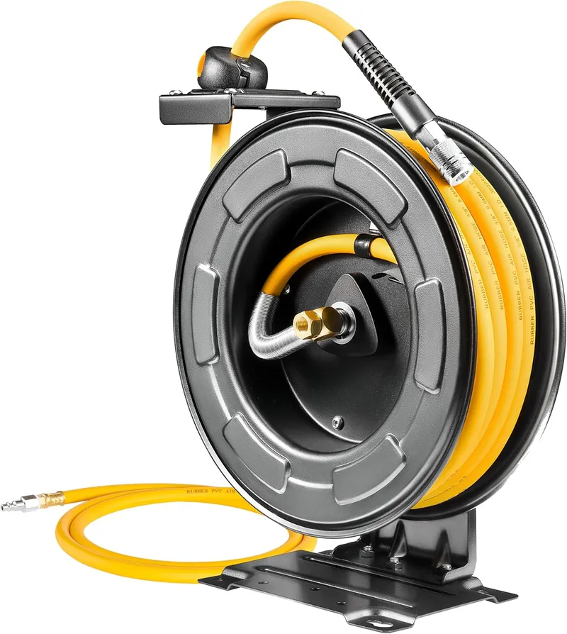 AIRZILLA Steel Retractable Air Hose Reel 3 8” Inch x 50′ Feet Hybrid Polymer Hose